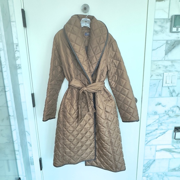 POLO RALPH LAUREN Shawl-collar Leather-trim Coat, Brown, LIKE NEW, Size Medium - Picture 1 of 9